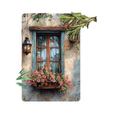 Imagem de Placa De Parede Rústica Com Janela E Flores, Decoração Estilo Fazenda,