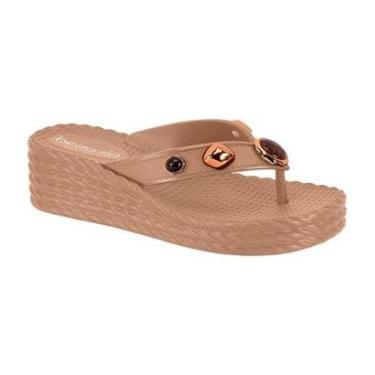 Imagem de Chinelo Salto Anabela Comfort Tira Larga Feminino Beira Rio Marrom 33-Feminino