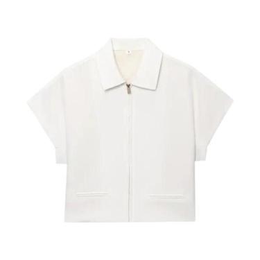 Imagem de Jaqueta Varsity Feminina Cropped Com Zíper E Manga Curta, Casaco Casua