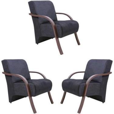 Imagem de Kit 3 Poltronas Decorativas 1 Lugar Santa Tecido Grafite - OUTRAS MARC