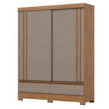 Imagem de Guarda Roupa Spazio 2 Portas Deslizantes 2 Gavetas Com Pés E Aplique Ripado B373 Nature Off White Avelã - Henn - Briz