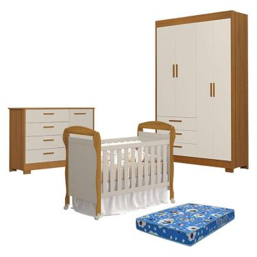 Imagem de Quarto De Bebê Zaki Com Berço Americano Danny Areia Savana Acetinado Com Colchão Ortobom - Reller