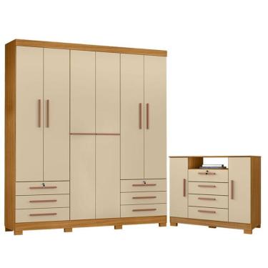 Imagem de Cômoda Madri E Guarda Roupa Casal Londres Carvalho Americano Off White - Incorplac
