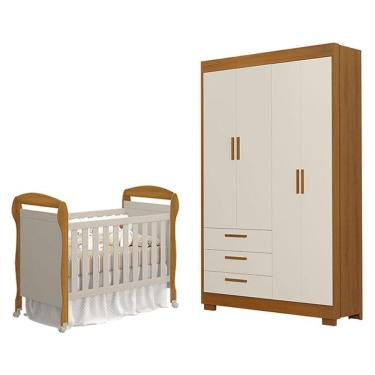 Imagem de Berço Americano Danny E Guarda Roupa 4 Portas Zaki Areia Savana Acetinado - Reller
