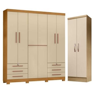 Imagem de Guarda Roupa Casal Londres E Armário Multiuso New Egito Carvalho Americano Off White - Incorplac