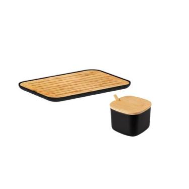 Imagem de Tabua Migalheira Bandeja e Açucareiro Tampa Mesa Bambu Preto - CASACHA