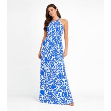 Imagem de Vestido Longo Estampado Sem Manga Infinita Cor Azul, M, Azul