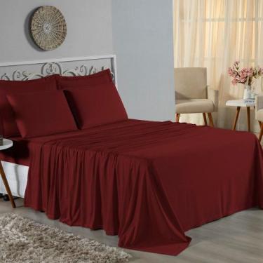 Imagem de Jogo de Cama Casal Viúva Nobre 4 Peças Malha 100% Algodão - Vinho - EN