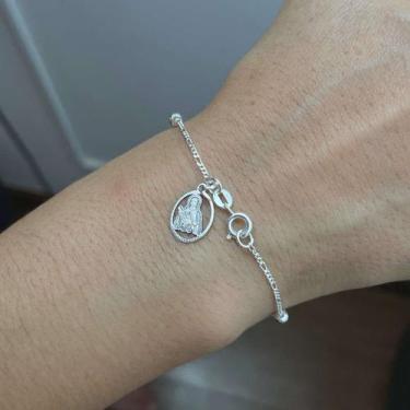 Imagem de Pulseira Feminina Bolinha Pingente Santa Terezinha Prata 925 - Hakuna 