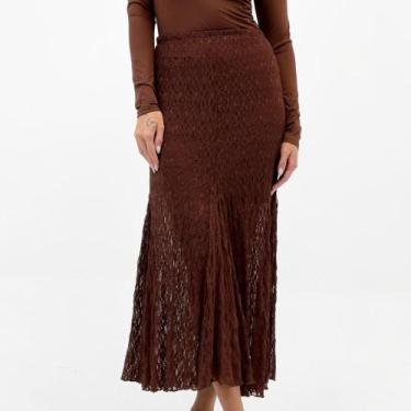 Imagem de Saia Doce Trama Midi em Renda Feminina, M, Cafe