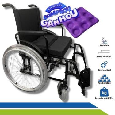 Imagem de Cadeira de Rodas Dobrável Desmontável em Aço Carbono Obeso e Idoso até