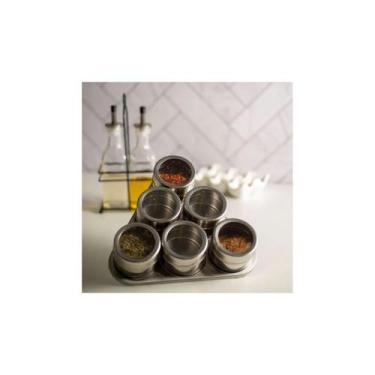 Imagem de Conjunto 6 Porta Temperos de Aço Inox com Suporte Imantado 80ml - Lyor