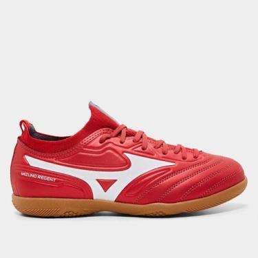 Imagem de Chuteira Futsal Infantil Mizuno Regent, Vermelho, Branco, 35