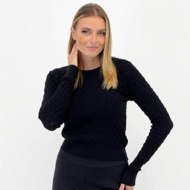 Imagem de Blusa de Lã Blue Rose Básica Texturizada Gola Redonda Feminina, P, Pre