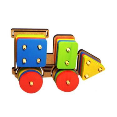 Imagem de Trem Pedagógico Colorido Brinquedo Educativo em MDF - Maninho Brinqued