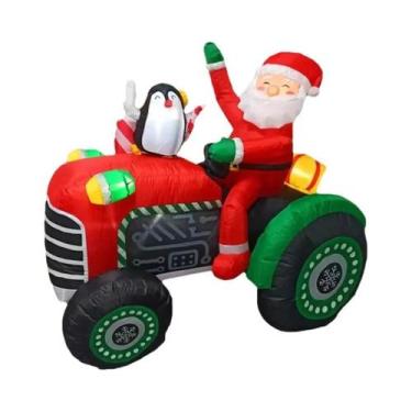 Imagem de Trator Inflável De Natal Com Papai Noel De 1,5m E Luzes LED - Decoraçã