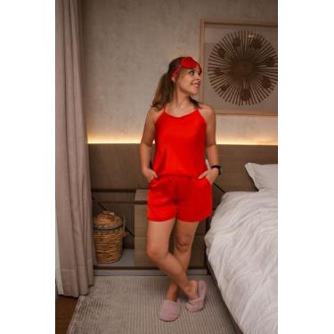 Imagem de Pijama Feminino Linda em Cetim Toque de Seda Vermelho - Punto giallo, 