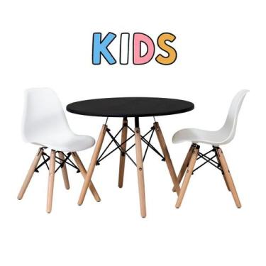 Imagem de Conjunto Mesa Infantil Eames 60cm Tampo Preto com 2 Cadeiras DSW Polip