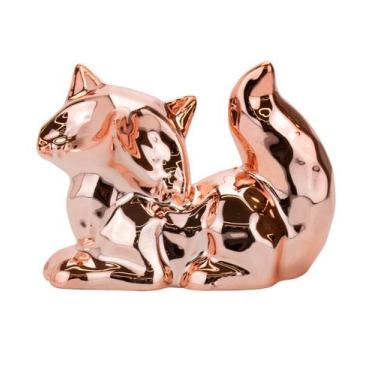 Imagem de Gato Cerâmica Rosê Deitado 8x10cm EFP1016(ROSE) - GOLDEN RIO