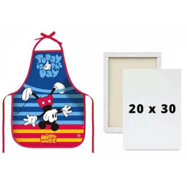 Imagem de Kit Avental Escolar Mickey Vermelho + Tela de Pintura 20x30 - Dac