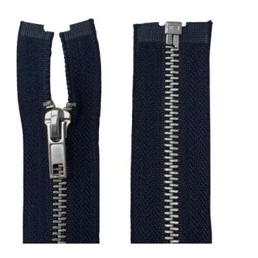 Imagem de Kit 50 Zíper Azul Marinho Metal Prata Fixo 16 CM - ZIPER NOX