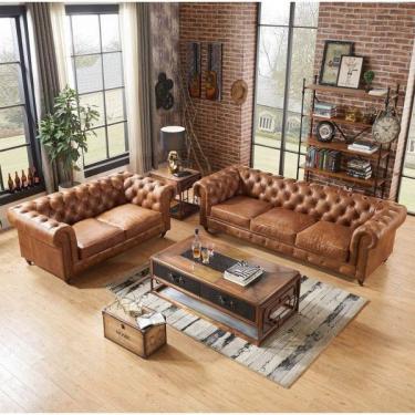 Imagem de Sofá Chesterfield Couro Natural legitimo 3 Lugares 210 cm e 2 Lugares160cm