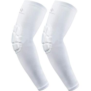 Imagem de Hopeforth 2 peças Manga acolchoada de cotovelo Braço de compressão Esportes Shooter Manga Protetora Gear Pads Suporte para Futebol Basquete Voleibol Beisebol Softball Tênis Ciclismo Externo Jovem Homem Feminino, White Elbow Pad, Large