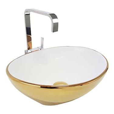 Imagem de Cuba de Apoio Branca e Dourada em Cerâmica - Reno RC 8000