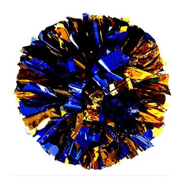 Imagem de PUZINE Pacote com 2 12 pompons metálicos de líder de torcida e anel de plástico para líderes de torcida (80 g) (azul com ouro)