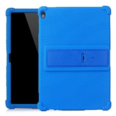 Imagem de CHAJIJIAO Capa ultrafina para tablet Lenovo Tab M10 capa protetora de silicone com suporte invisível capa traseira (cor: azul escuro)