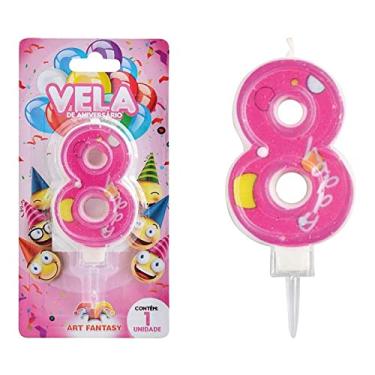 Imagem de Vela De Aniversário Número 8 - Cor Rosa Happy