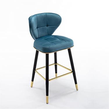 Imagem de Banco de Bar com Encosto, Cadeira de Bar de Ilha de Cozinha de Veludo, Altura do Balcão, Assento Estofado de Perna Preta de Metal para Bares, Cafés, Salões, Casas de Fazenda, Altura de Assento 65cm
