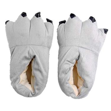 Imagem de Japsom Pantufa unissex aconchegante de flanela para fantasia de animal de Halloween com garra de pata, Cinza, 8.5-12.5 Wide Women/7-10 Wide Men