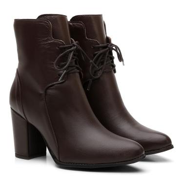 Imagem de Bota Coturno Couro Feminino Bico Fino Salto Alto Confortável