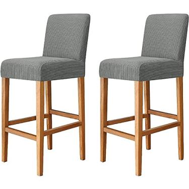 Imagem de Conjunto de 2 capas de cadeira de sala de jantar, capa de banqueta de bar jacquard de cor sólida capa protetora removível para cadeiras de pub com costas curtas (Color : Dark Grey)