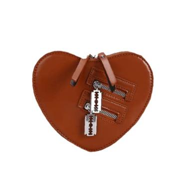 Imagem de Bolsa em forma de coração Y2K Gótico Bolsa Corrente Novidade Crossbody Ombro Kawaii Emo Grunge Alt Estética Bonita Escura Academia, Marrom, Large, Clássico