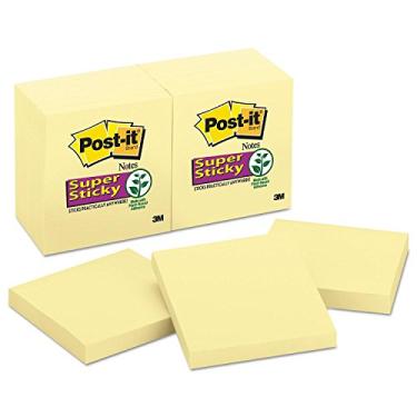 Imagem de Notas Post-it Super adesivas amarelas can rias, 3 x 3, 90/Pad, 12 blocos/pacote