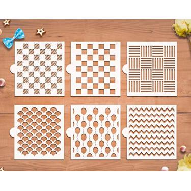 Imagem de GSS Designs — Pacote com 6, modelos seguros para alimentos para decoração e cozimento, Chevron, xadrez de búfalo, escama de peixe, balões, blocos, régua (SL-069)