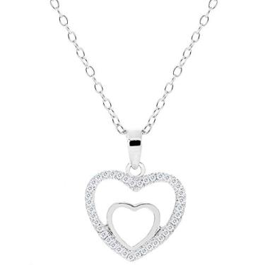 Imagem de Colar com pingente de coração duplo da Cate & Chloe – Colares de prata em formato de coração duplo banhado a ouro branco 18 k Amorette com cristais de zircônia cúbica pavê – corrente de 46 cm, joias para aniversário, dia dos namorados