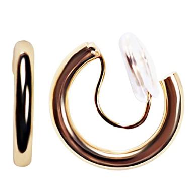 Imagem de Miyabi Grace Brincos femininos elegantes dourados com 20 mm de espessura e ângulo ajustável invisível espiral, brincos confortáveis não perfurados aparência perfurada, Metal, Não conhecido