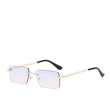 Imagem de Óculos de Sol Feminino Quadrado Sem Aro Moda Moda Luxo Viagem Pequeno Retângulo Óculos de Sol Feminino Metal, C4 Azul Rosa, Tamanho Único