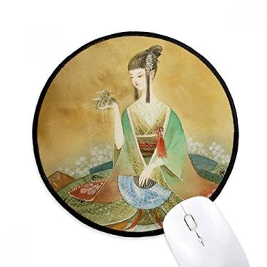 Imagem de DIYthinker Tapete de mouse ilustrador antigo chinês de beleza desktop escritório tapete redondo para computador