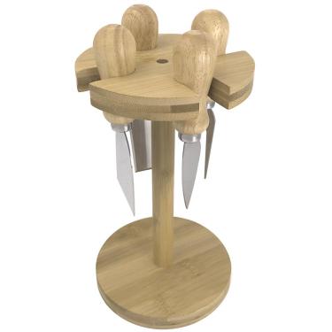 Imagem de Conjunto de Facas para Queijo Dynasty em Inox e Suporte em Bambum - 4 peças
