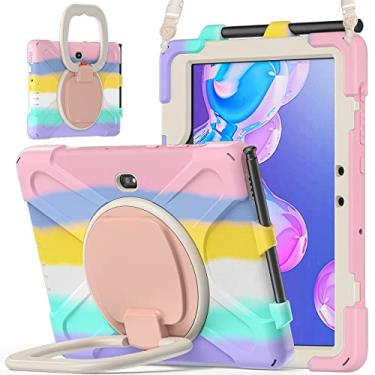 Imagem de Blllue Capa para Samsung Galaxy Tab Active Pro 10,1 polegadas SM-T540/SM-T545, 360 graus suporte de mão à prova de choque capa com alça de ombro, rosa colorido