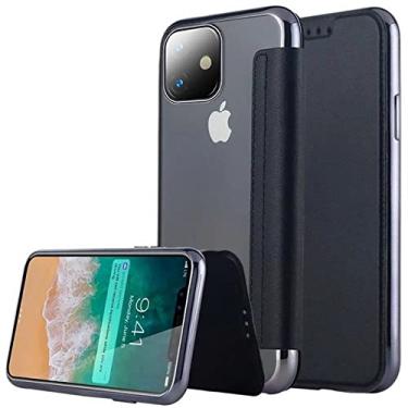 Imagem de Estojo tipo carteira de couro fino de luxo para iPhone 14 Plus 13 Pro 11 12 Pro Max XR X XS Max 7 8 Plus Capa transparente para cartão macio, preta, para iPhone 6 6s