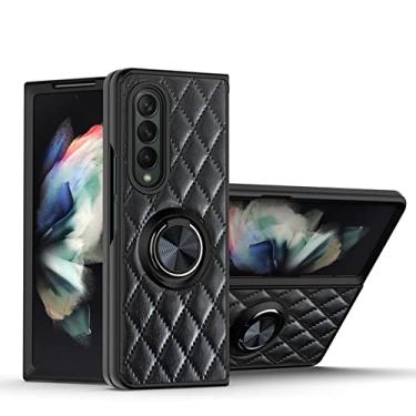 Imagem de Capa de telefone com suporte de anel magnético para Samsung Z Fold 4 3 Fold3 5G Capa traseira de couro TPU macio Suporte embutido, preto, para Galaxy Z Fold3 5G