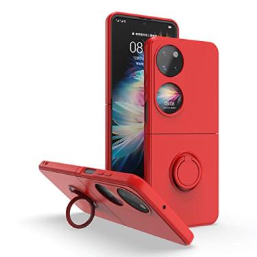 Imagem de Hee Hee Smile Capa para celular com bolso para Huawei P50 com suporte de fivela de anel para celular silicone antiestilhaçamento vermelha