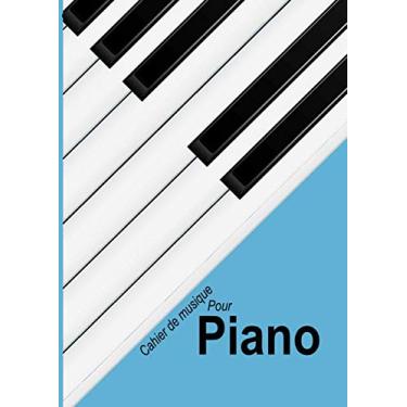 Imagem de Piano: Cahier de partitions vierge pour piano, couleur Bleu clair - papier manuscrit - 12 portées par page - 120 pages - Grand format - A4 Couverture piano stylisé Bleu clair.