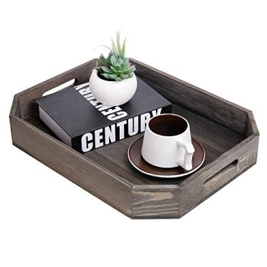 Imagem de Bandejas de café da manhã com alças de corte para servir lanterna rústica de madeira Octagon Country, Stone Gray, 1