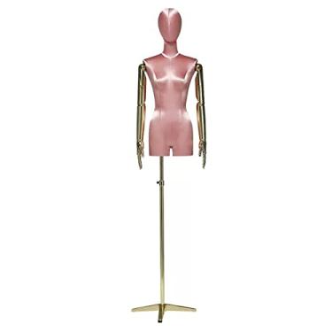 Imagem de Female Mannequin Torso Corpo de torso de manequim feminino com braços e suporte triangular de altura ajustável Forma de vestido para exibição de joias de roupas (Color : Pink)